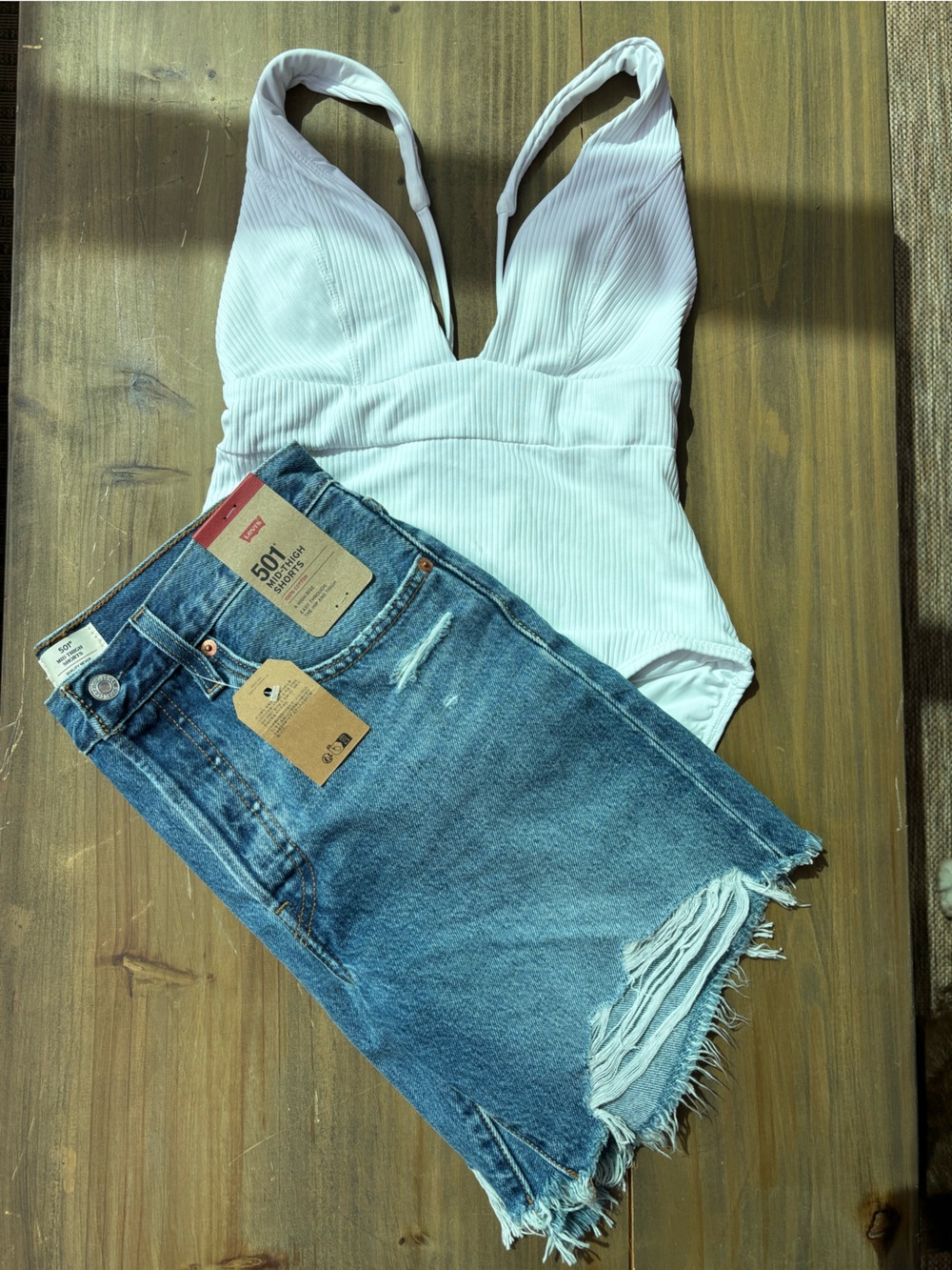 Andie White Ribbed V-Neck One-Piece Swimsuit